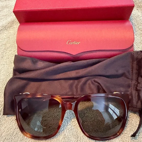 Cartier Brown Tortoiseshell Sunglasses. CT0004S display picture 3